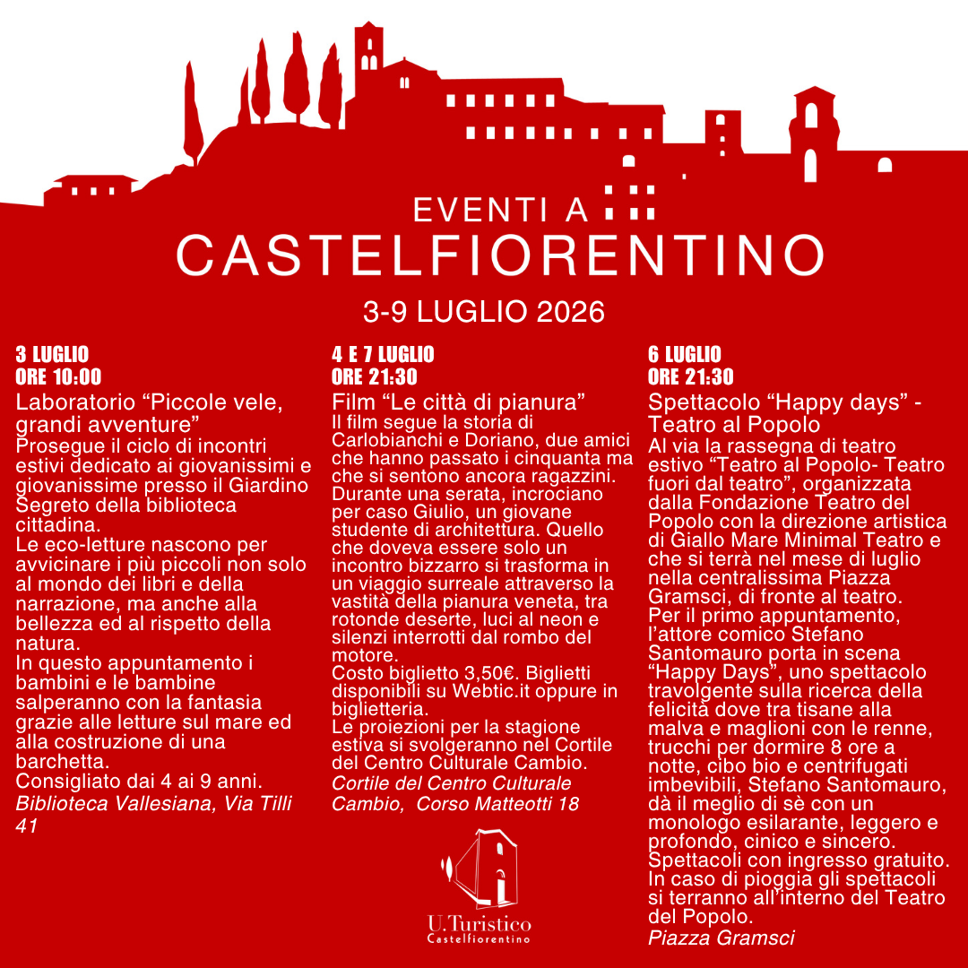 Newsletter Eventi a Castelfiorentino da venerdì 3 luglio a giovedì 9 luglio 2026 - Pagina 1