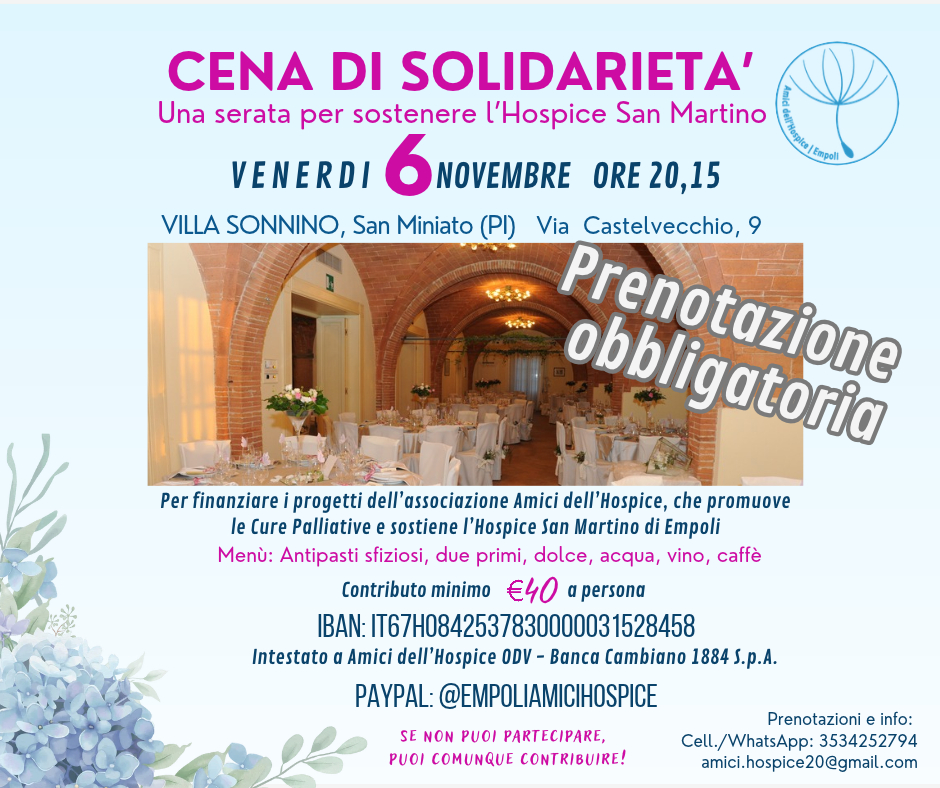 Locandina cene di solidarietà 6 novembre