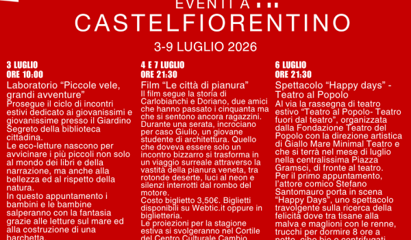 Newsletter Eventi a Castelfiorentino da venerdì 3 luglio a giovedì 9 luglio 2026 - Pagina 1