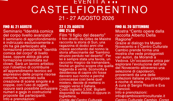Newsletter Eventi a Castelfiorentino 21 - 27 agosto 2026 - pag 1