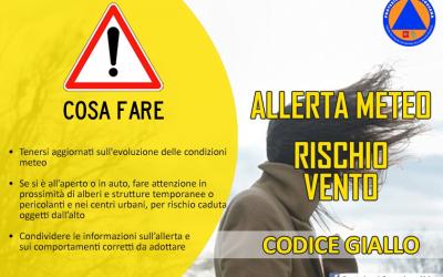 Allerta Codice GIALLO per rischio VENTO